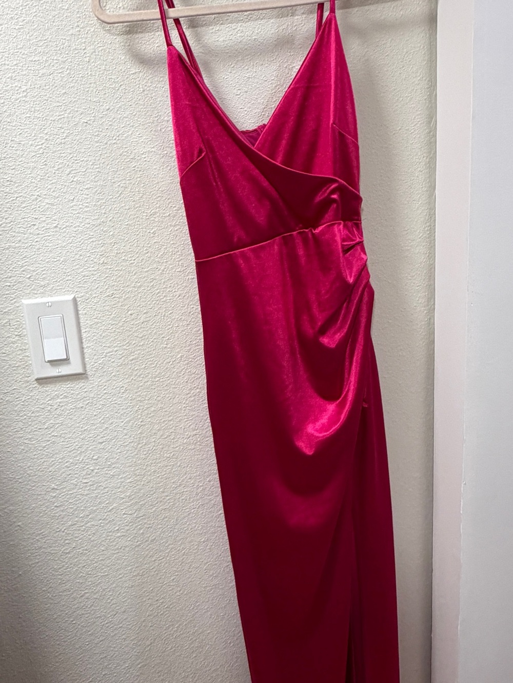 Lulu's Hot Pink Satin Slip Maxi Dress with Draped Side